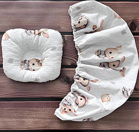 Комплект в дитячу коляску непромокаючий наматрацник розмір 40×80 см та ортопедична подушка BST Бежевий з сірим