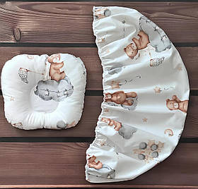 Комплект в дитячу коляску непромокаючий наматрацник розмір 40×80 см та ортопедична подушка BST Білий з коричневим