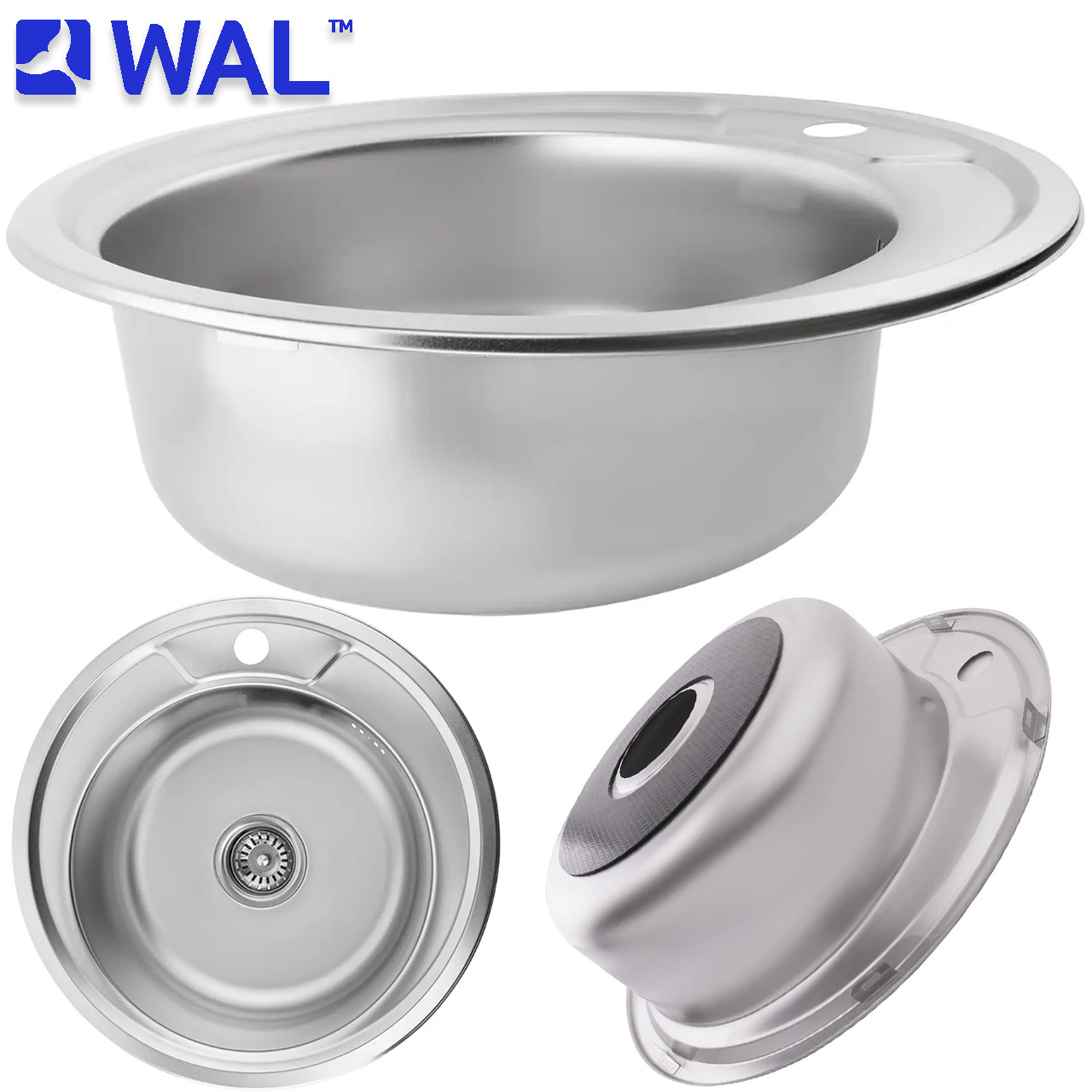 Кухонна мийка з неіржавкої сталі AISI 201 кругла врізна раковина на кухню Вал мийка для кухні WAL-D490-18-08V