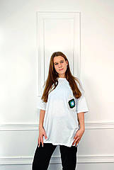 Молодіжна жіноча футболка OVERSIZE 44-48 карман ромбик Білий