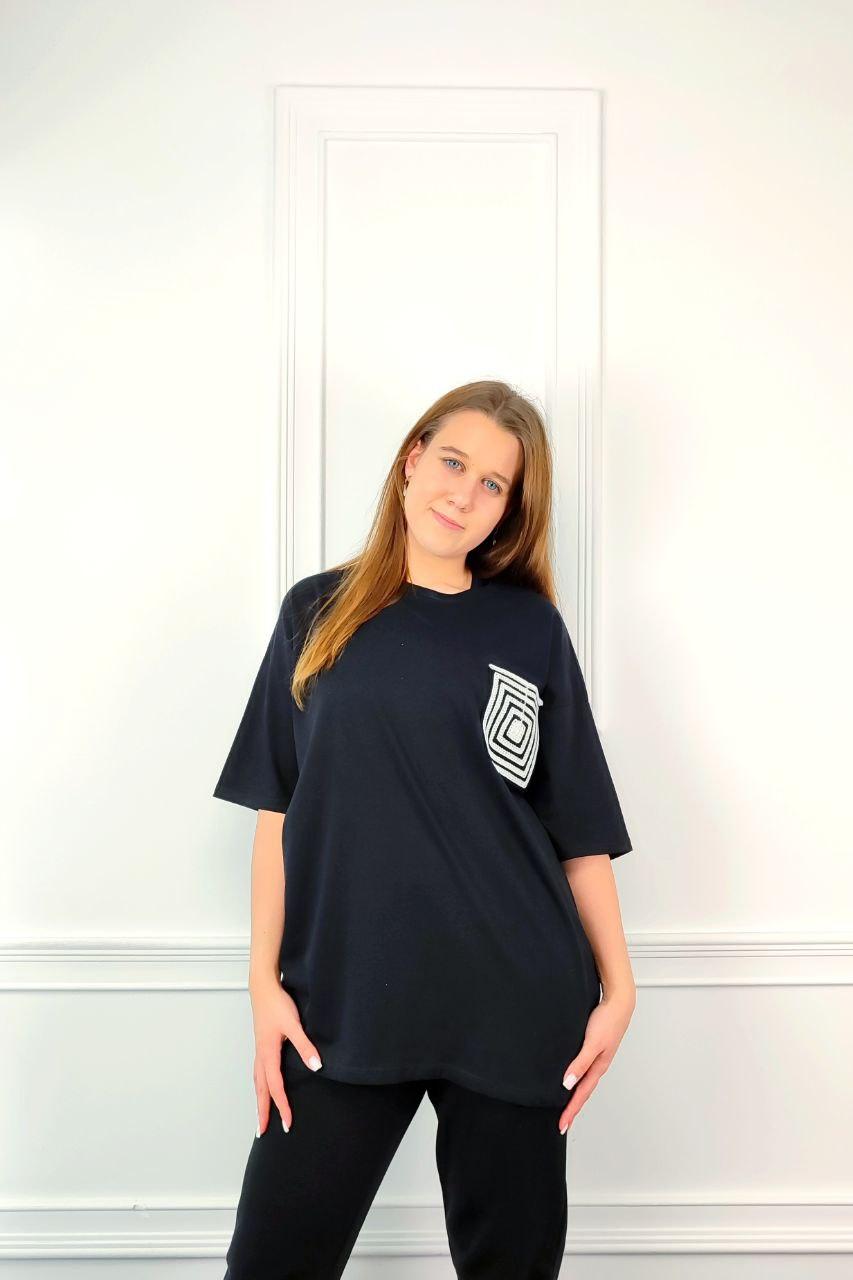 Молодіжна жіноча футболка OVERSIZE 44-48 квадрат Чорний