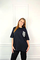 Молодіжна жіноча футболка OVERSIZE 44-48 квадрат Чорний