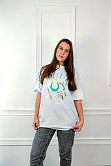 Молодіжна жіноча футболка OVERSIZE 44-48 оберег Білий