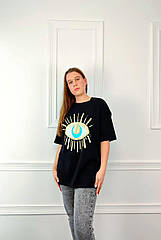 Молодіжна жіноча футболка OVERSIZE 44-48 оберег Чорний