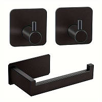 Набор для ванной комнаты- держатель для туалетной бумаги настенный металлический и 2 крючка, комплект Черный