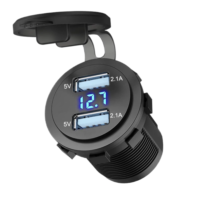 Подвійний USB-роз'єм 4.2А З LED підсвічуванням, чохол пилозахисний, ( кнопка вкл/выкл )
