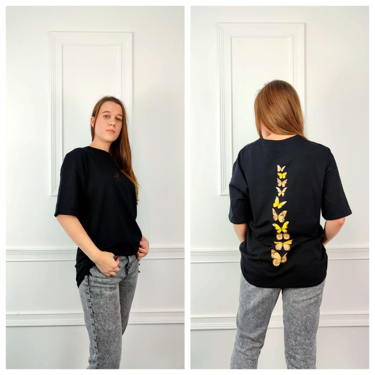 Молодіжна жіноча футболка OVERSIZE 44-48 метелик Чорний