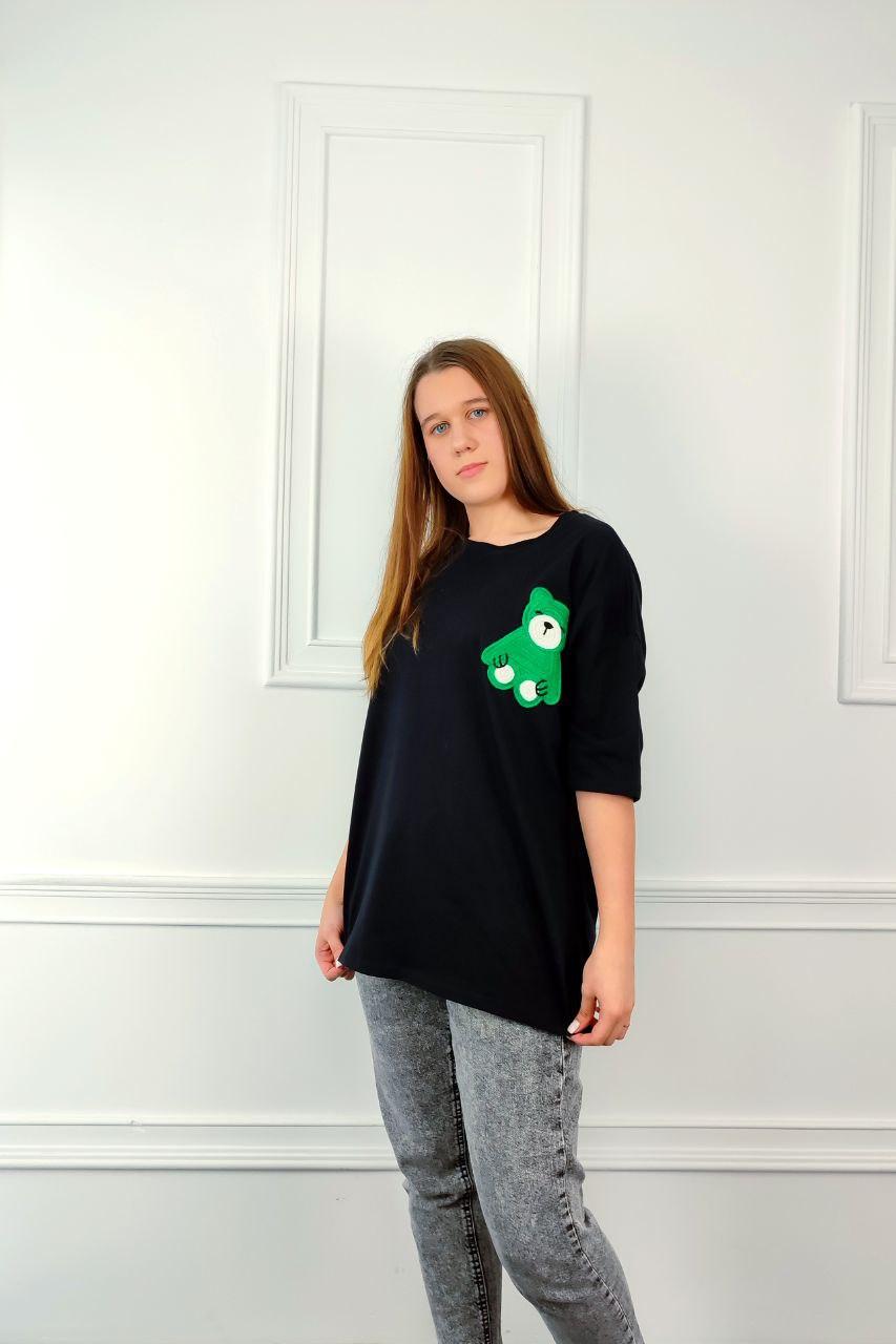 Молодіжна жіноча футболка OVERSIZE 44-48 медвіжонок Чорний