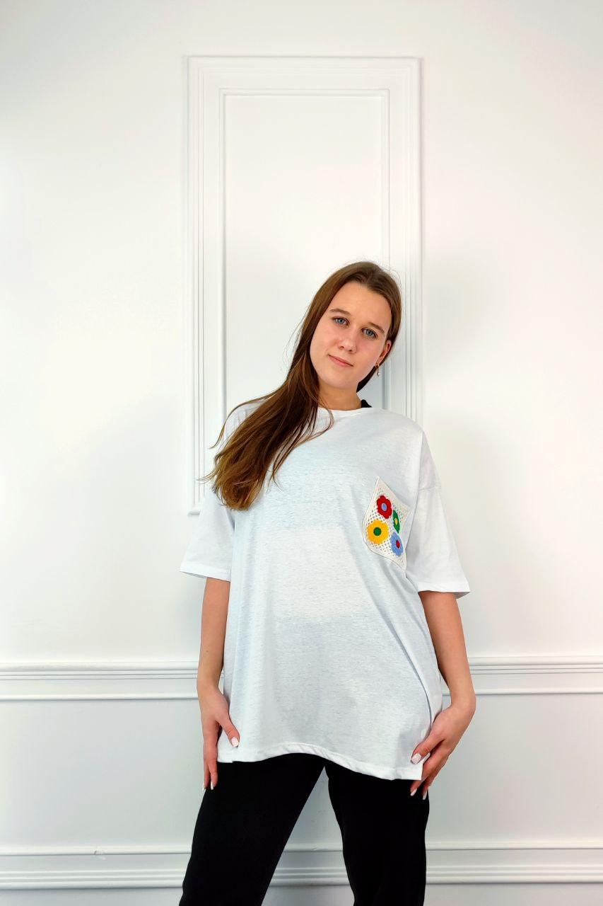 Молодіжна жіноча футболка OVERSIZE 44-48 квадрат БІлий, фото 1