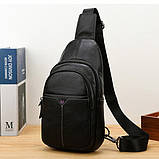 Сумка чоловіча шкіряна нагрудна. Сумка рюкзак на одне плече з натуральної шкіри Чорна, фото 2