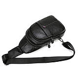 Сумка чоловіча шкіряна нагрудна. Сумка рюкзак на одне плече з натуральної шкіри Чорна, фото 10