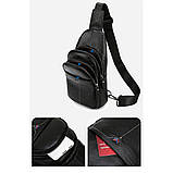Сумка чоловіча шкіряна нагрудна. Сумка рюкзак на одне плече з натуральної шкіри Чорна, фото 9