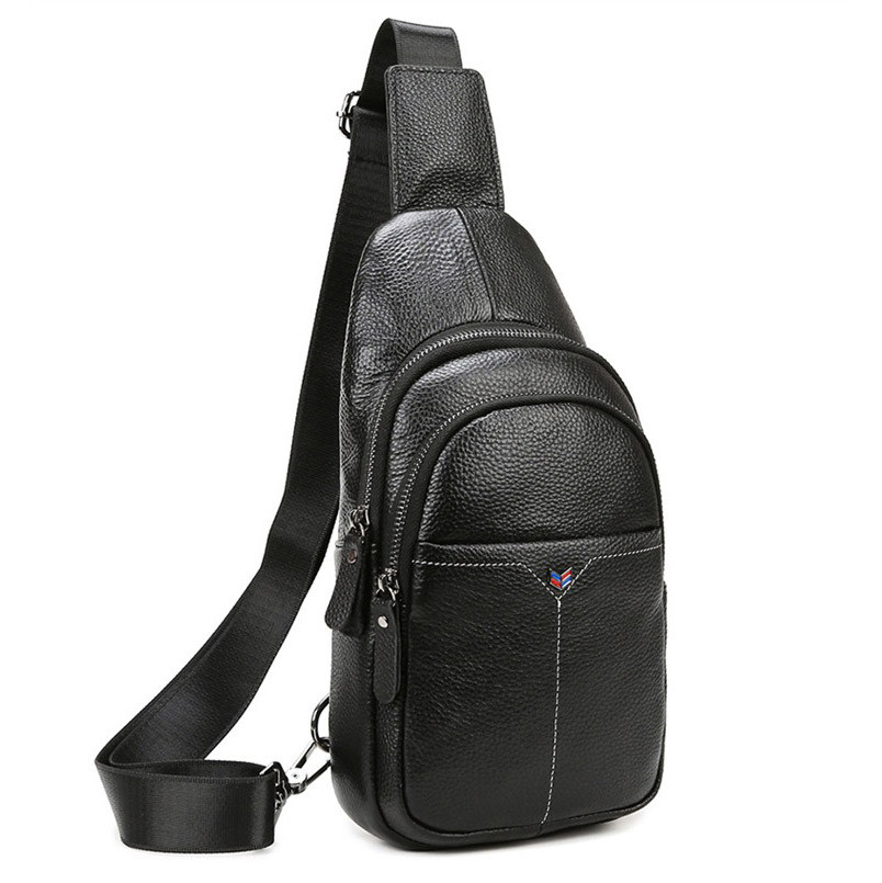 Сумка чоловіча шкіряна нагрудна. Сумка рюкзак на одне плече з натуральної шкіри Чорна, фото 1