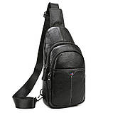 Сумка чоловіча шкіряна нагрудна. Сумка рюкзак на одне плече з натуральної шкіри Чорна, фото 3