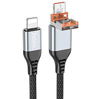 Дата кабель Hoco U128 Viking 2in1 USB/Type-C to Lightning (1m) GRI