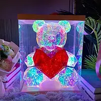 Хрустальный Медвежонок Геометрический Мишка 3D LED Teddy Bear ночник с красным сердцем 25 см