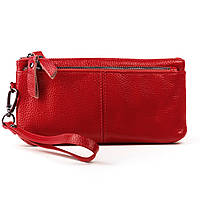 Кошелек косметичка на молнии женский кожаный матовый красный 20*10 см Cosmetic bag A-00276-4