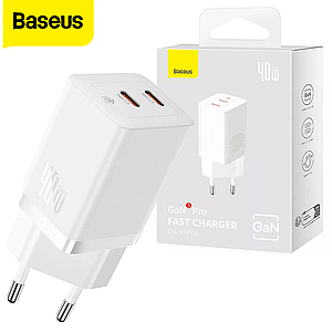 Мініатюрний і потужний зарядний пристрій BASEUS GaN5 Fast Charger C+C 40 W (CCGP180102) White