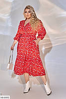 Платье на запах женское удобное легкое стильное за колено миди с карманами рукав три четверти большие размеры