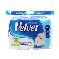Туалетная бумага Velvet Soft White трехслойная 150 отрывов 12 рулонов / ассортимент