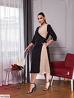 Платье женское классическое красивое деловое комбинированное двухцветное с карманами с юбкой трапеция батал 54/56