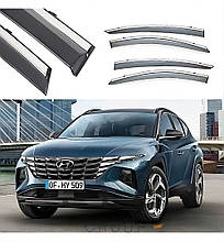 Дефлектори вікон (вітровики) з хромом молдингом Hyundai Tucson NX 2021- (Uncle/Тайвань)