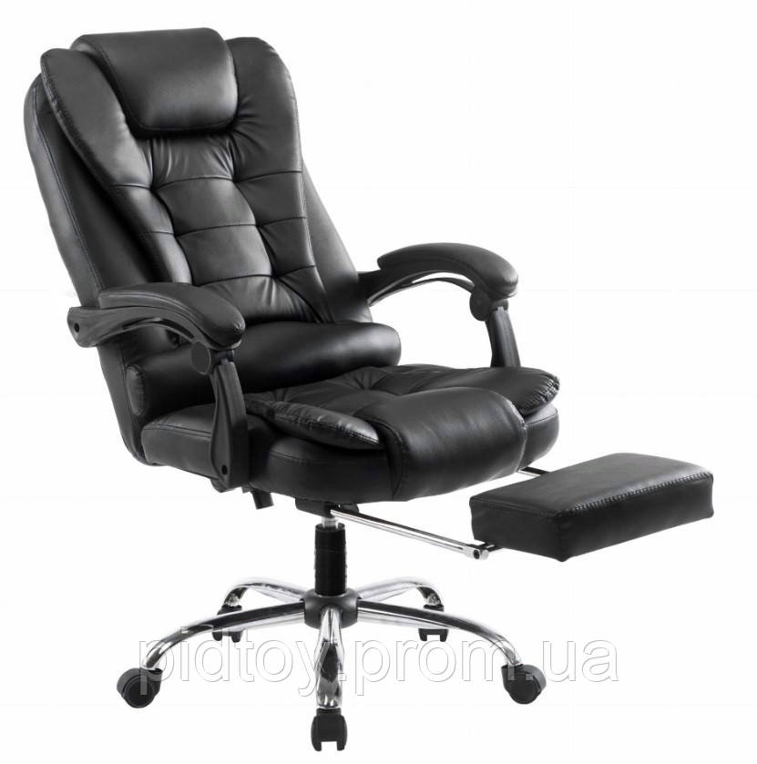 Сучасне офісне крісло з підставкою для ніг Екошкіра Ортопедичне м'яке офісне крісло Крісло керівника Чорний
