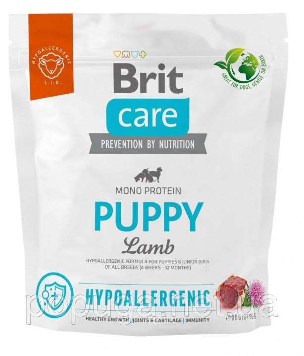 Корм Brit Care Puppy Lamb з ягням і рисом для цуценят і молодих собак усіх порід, 1 кг