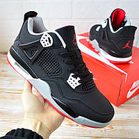 Nike Air Jordan Retro 4 чорні з червоним нубук кроссовки найк аир джордан кросовки