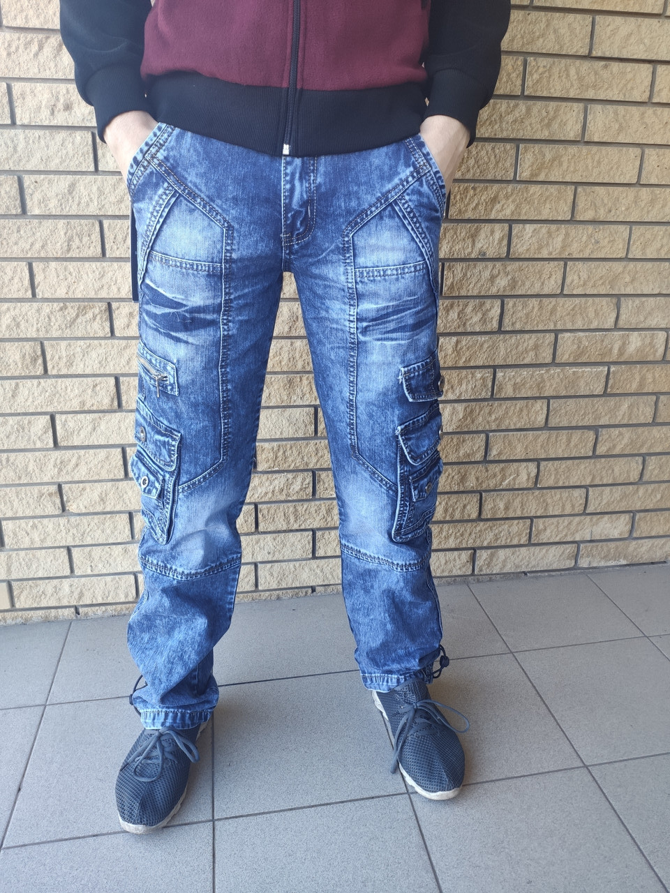 Джинсы мужские коттоновые с накладными карманами "карго" VIGOOCC, Турция - фото 7 - id-p2140716983