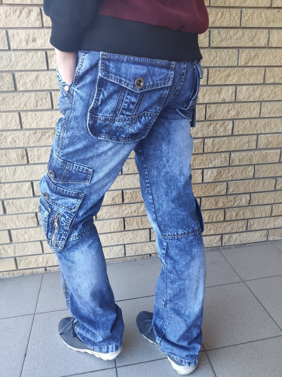 Джинсы мужские коттоновые с накладными карманами "карго" VIGOOCC, Турция - фото 10 - id-p2140716983