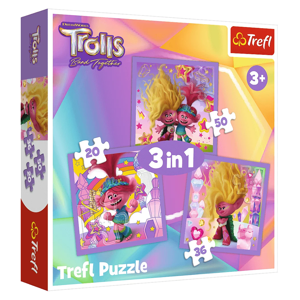 Пазл 3 в 1 "Зустрічайте веселих тролів. Тролі", 20-36-50 елементів Trefl (5900511348705)