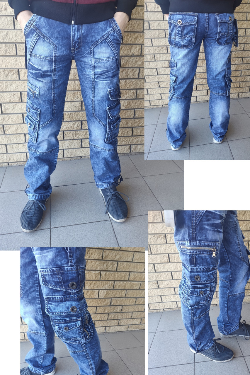 Джинсы мужские коттоновые с накладными карманами "карго" VIGOOCC, Турция - фото 2 - id-p2140720296