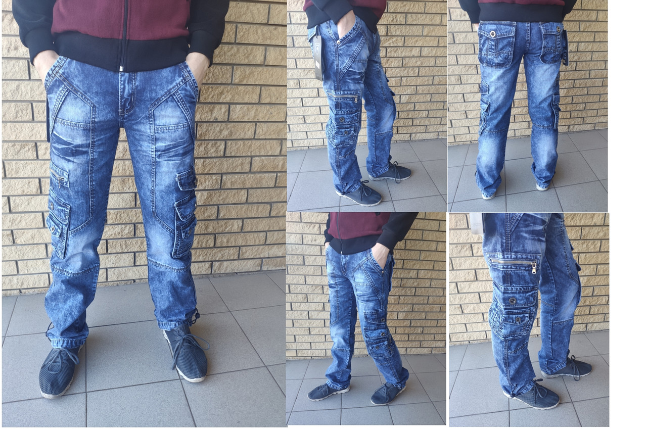 Джинсы мужские коттоновые с накладными карманами "карго" VIGOOCC, Турция - фото 3 - id-p2140720296