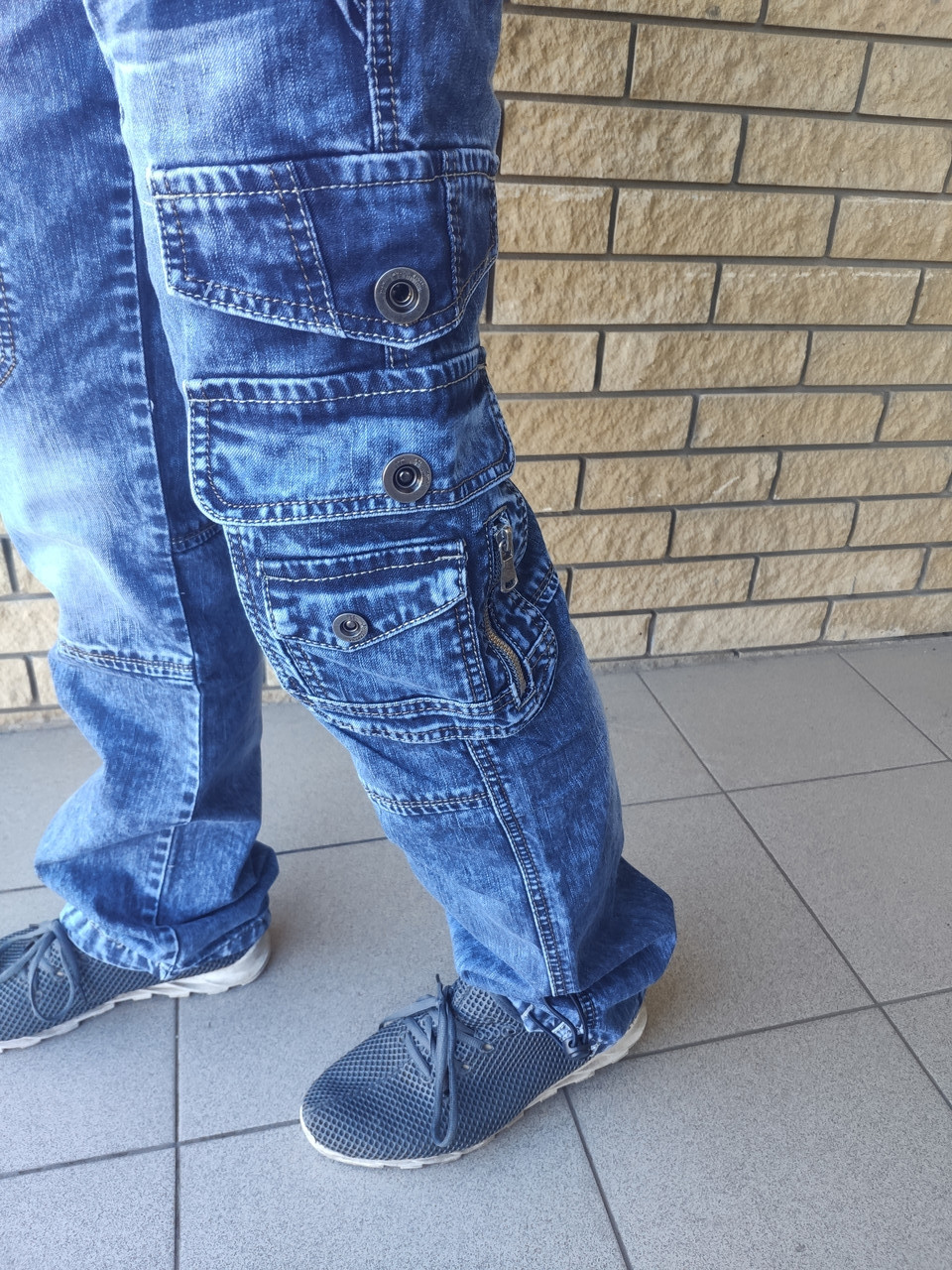 Джинсы мужские коттоновые с накладными карманами "карго" VIGOOCC, Турция - фото 8 - id-p2140720296
