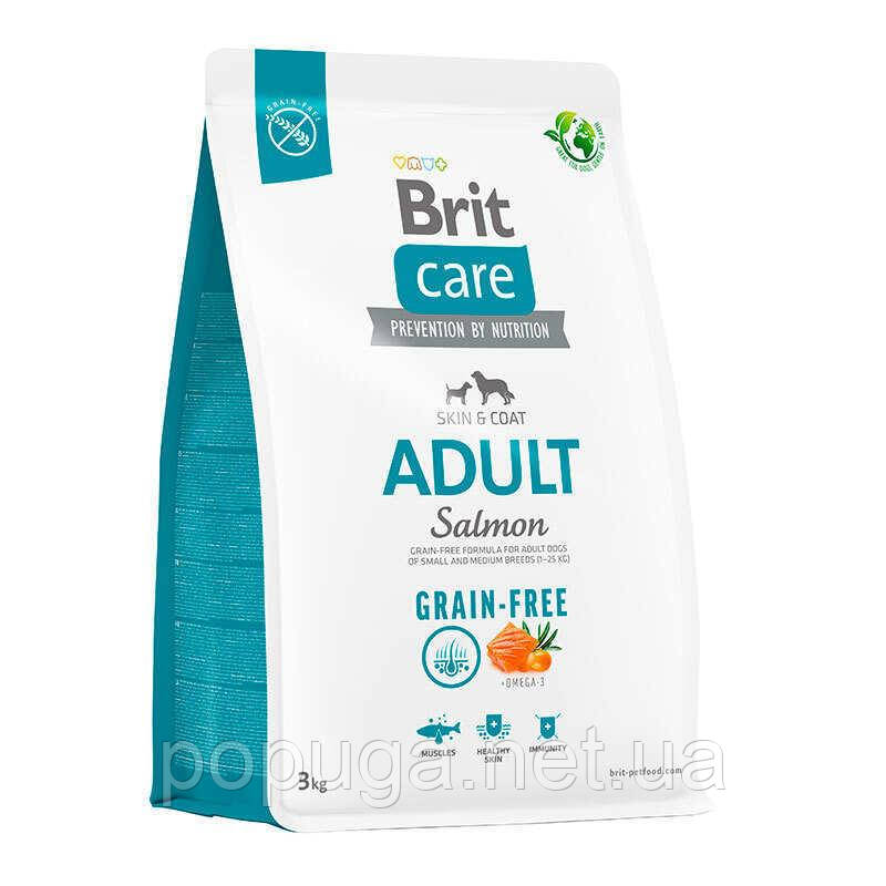 Корм Brit Care Grain-free Adult Salmon & Potato з лососем для дорослих собак дрібних і середніх порід, 3 кг