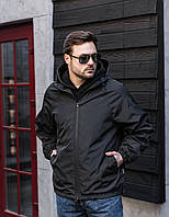 Мужская черная куртка ветровка из водонепроникаемой плащевки , стильная удобная курточка черного цвета M
