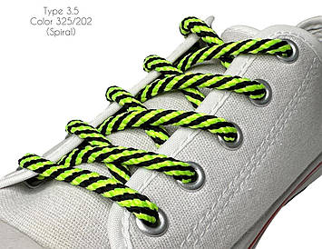 Шнурки для взуття 80см Чорний+зелений круглі Спіраль 5мм поліестер