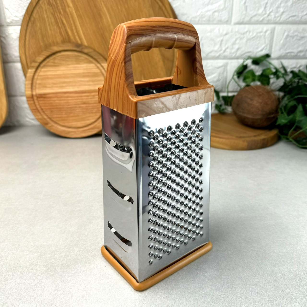 Кухонна терка чотиристороння з нержавіючої сталі 25 см Дерево Grater