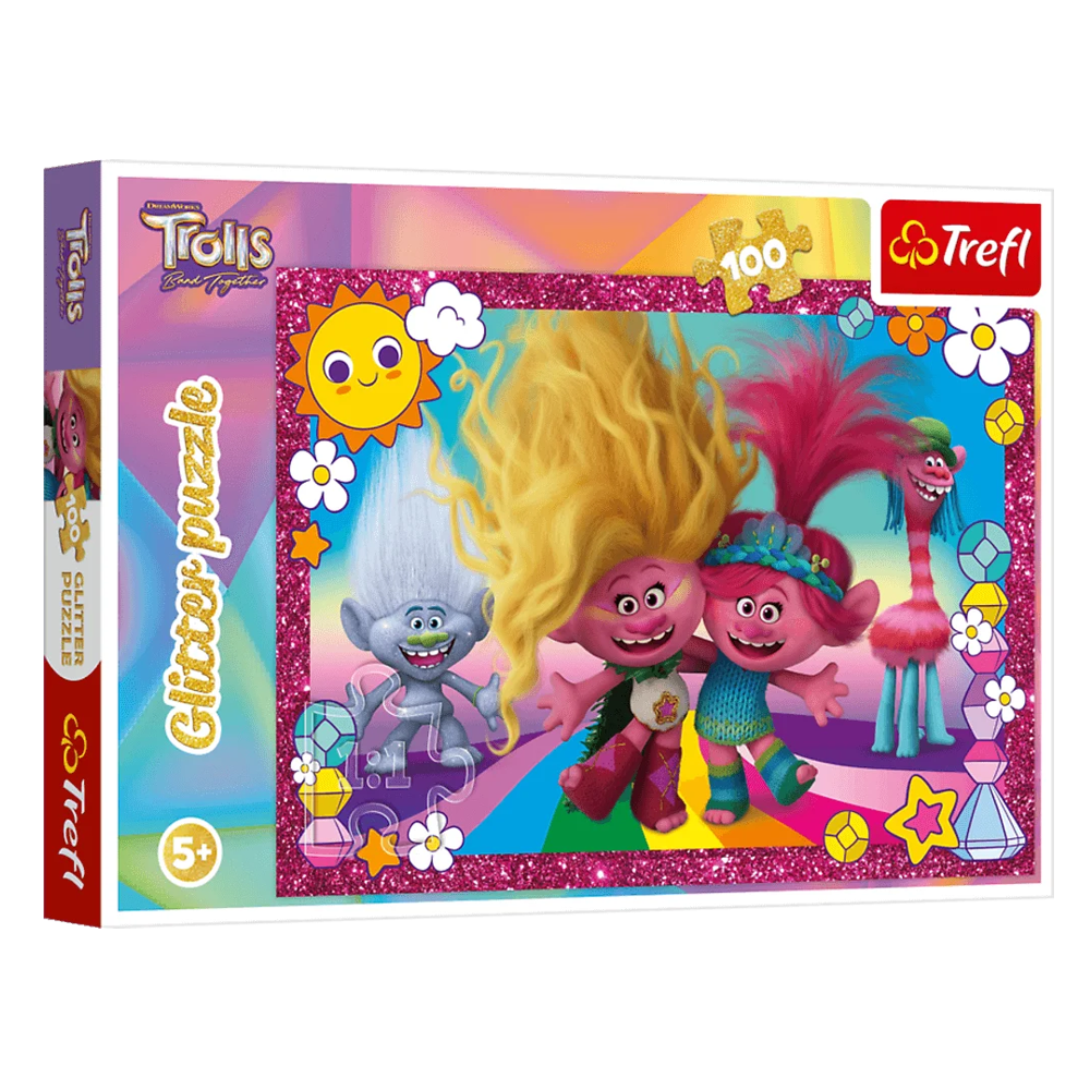 Пазл глітерний "Блискуча дружба. Тролі", 100 елементів Trefl Trolls (5900511148299)