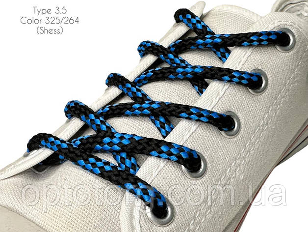 Шнурки для взуття 80см Чорний+синій круглі Шахмата 5мм поліестер, фото 2