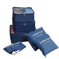 Дорожній набір органайзерів для речей Laundry Pouch 6 сумочок на застібках Синій