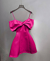 Легкое и нежное женское короткое платье бантик из плотной костюмки Розовый, XS-S