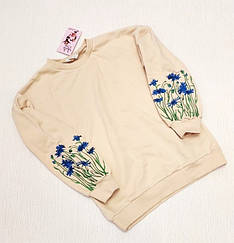 Дитячий світшот, кофта для дівчаток з тканини 2х нитка петля, з вишивкою на рукавах розміри 128, 134, 140