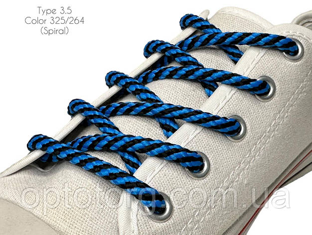 Шнурки для взуття 80см Чорний+синій круглі Спіраль 5мм поліестер, фото 2