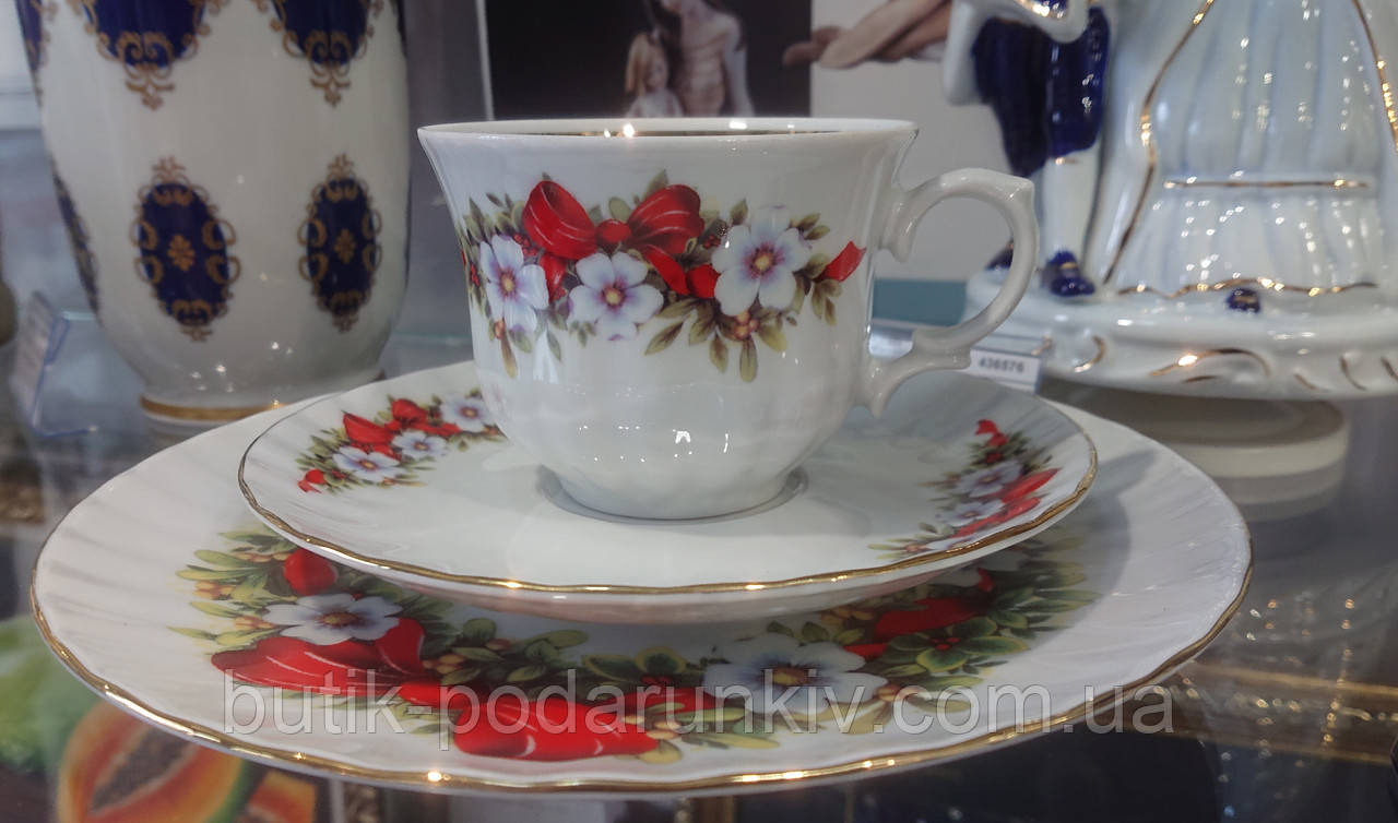 Чашка чайная из немецкого фарфора с 2 блюдцами - фото 2 - id-p2140733307