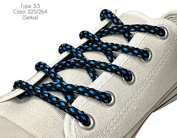 Шнурки для взуття 80см Чорний+синій круглі Сітка 5мм поліестер