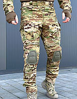 Військові штани саржа рипстоп мультикам, Спецодяг чоловіча камуфляжна вологостійка з наколінниками vsk