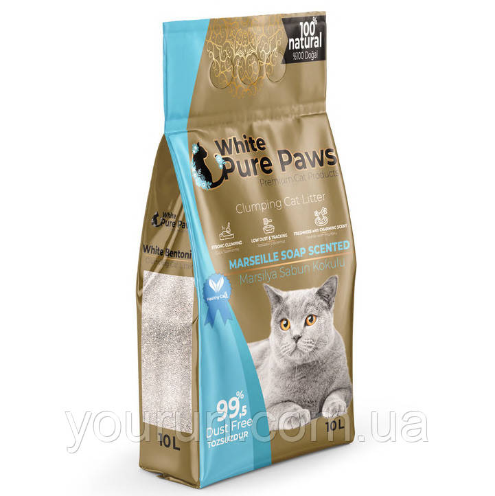 Pure Paws White Bentonite Marseille Soap - Наповнювач бентонітовий для котячих туалетів 10 л, фото 1