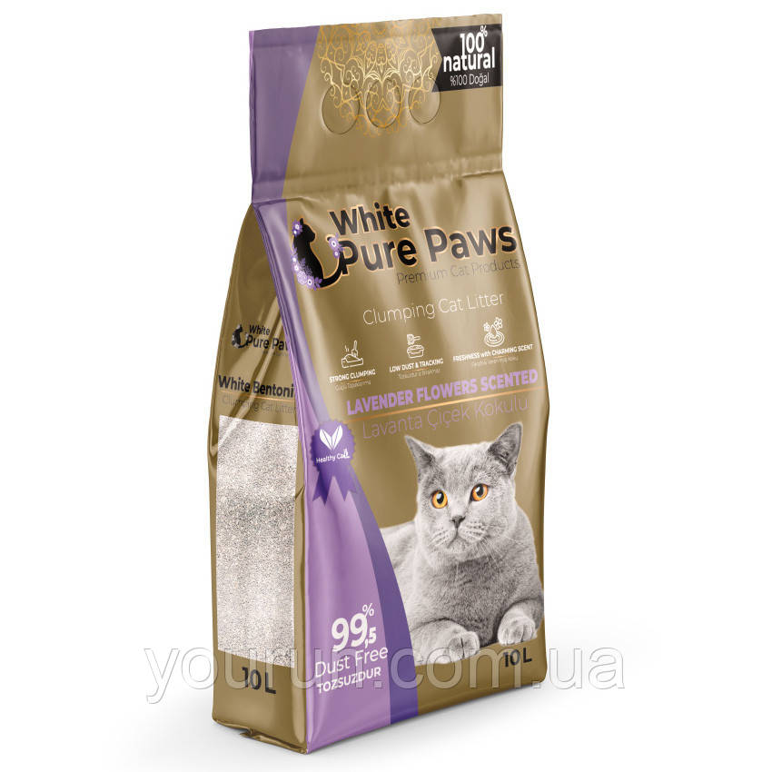 Pure Paws White Bentonite Lavender Flowers Scented - Наповнювач бентонітовий для котячих туалетів 5 л, фото 1